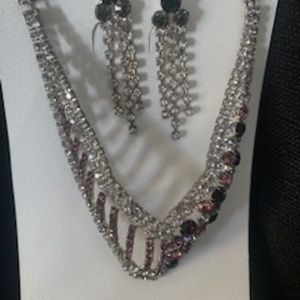 Purple and Crystal Necklace and Earrings
